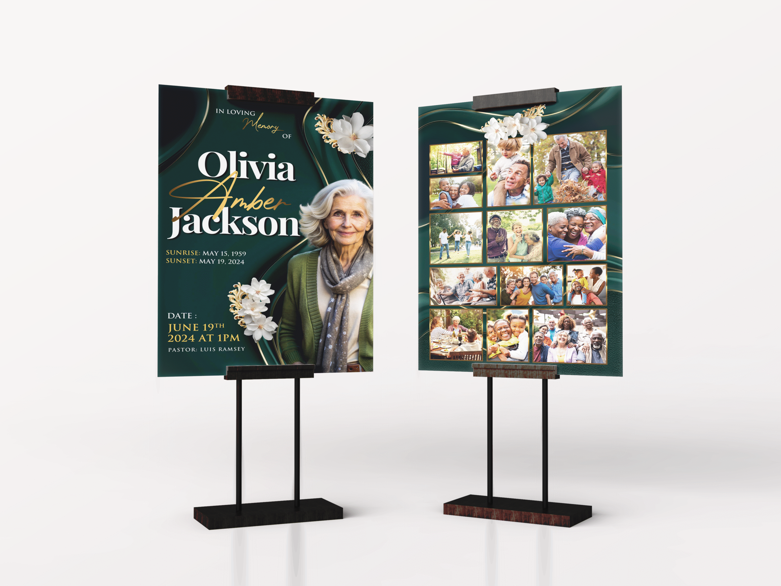 Floral Green Funeral Collage Poster Design