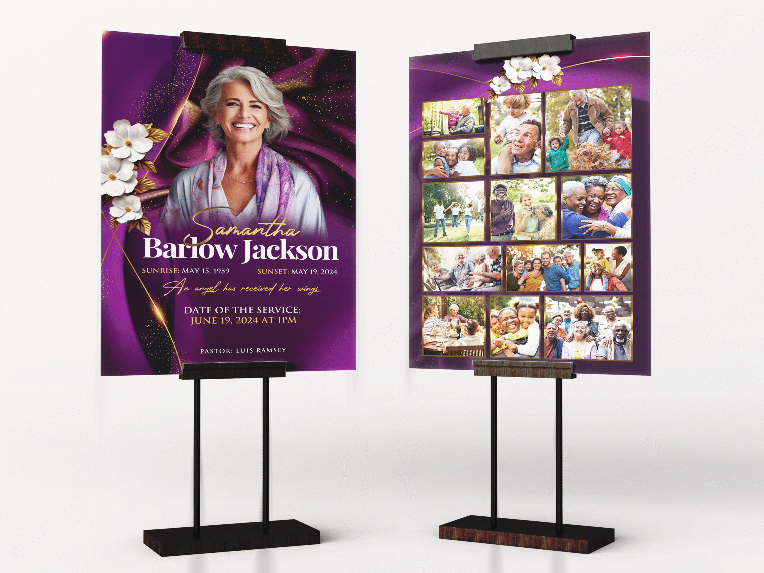 Purple Blossom Funeral Collage Poster Design