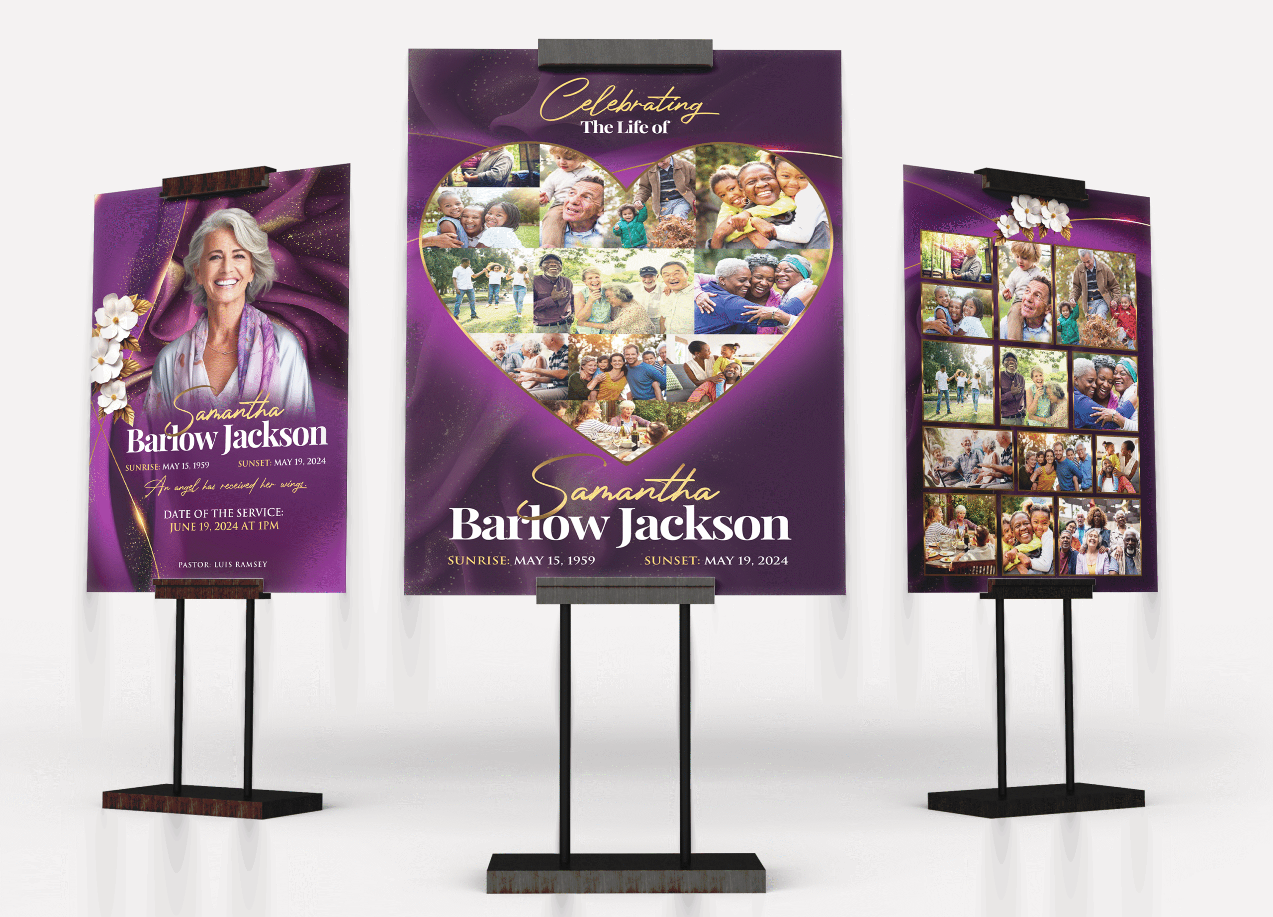 Purple Blossom Funeral Collage Poster Design