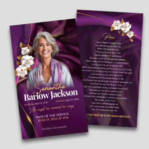 Purple Blossom Funeral Prayer Cards Design