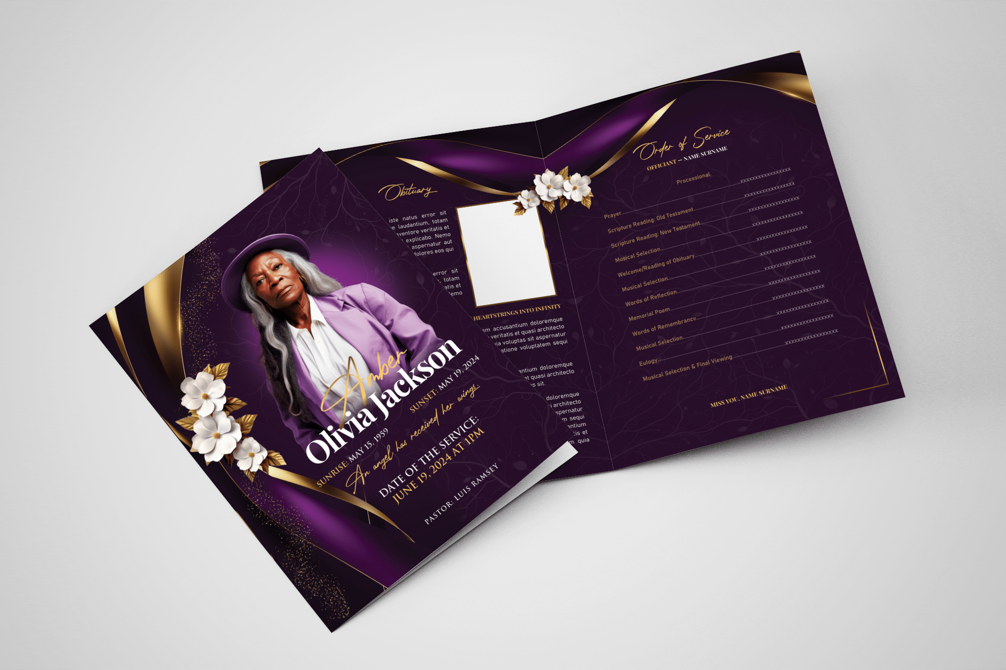 Purple Bloom Funeral Program Design