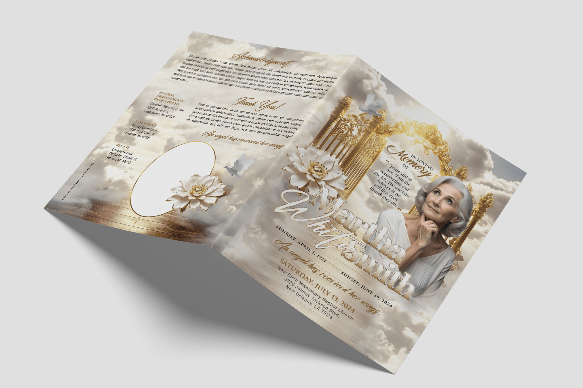 Golden Heaven Gates Funeral Program Design