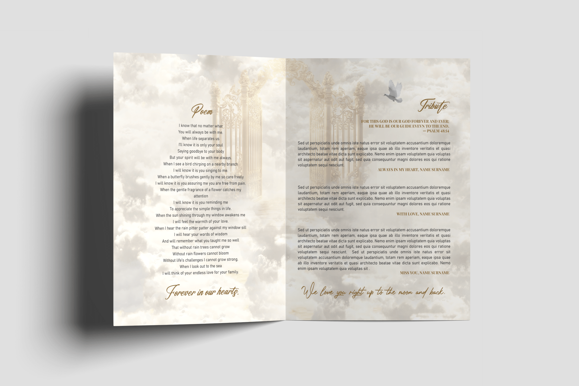 Golden Heaven Gates Funeral Program Design