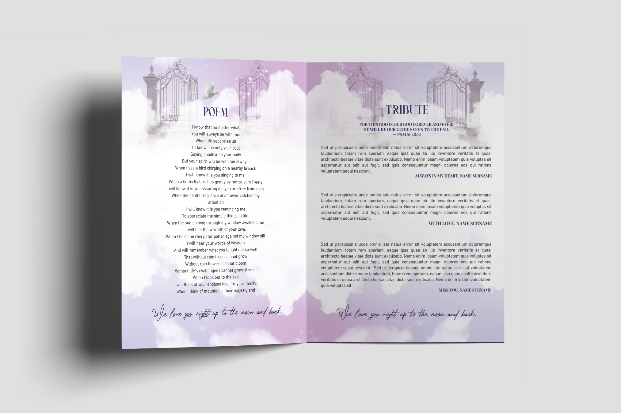Purple Heaven Gates Funeral Program Design