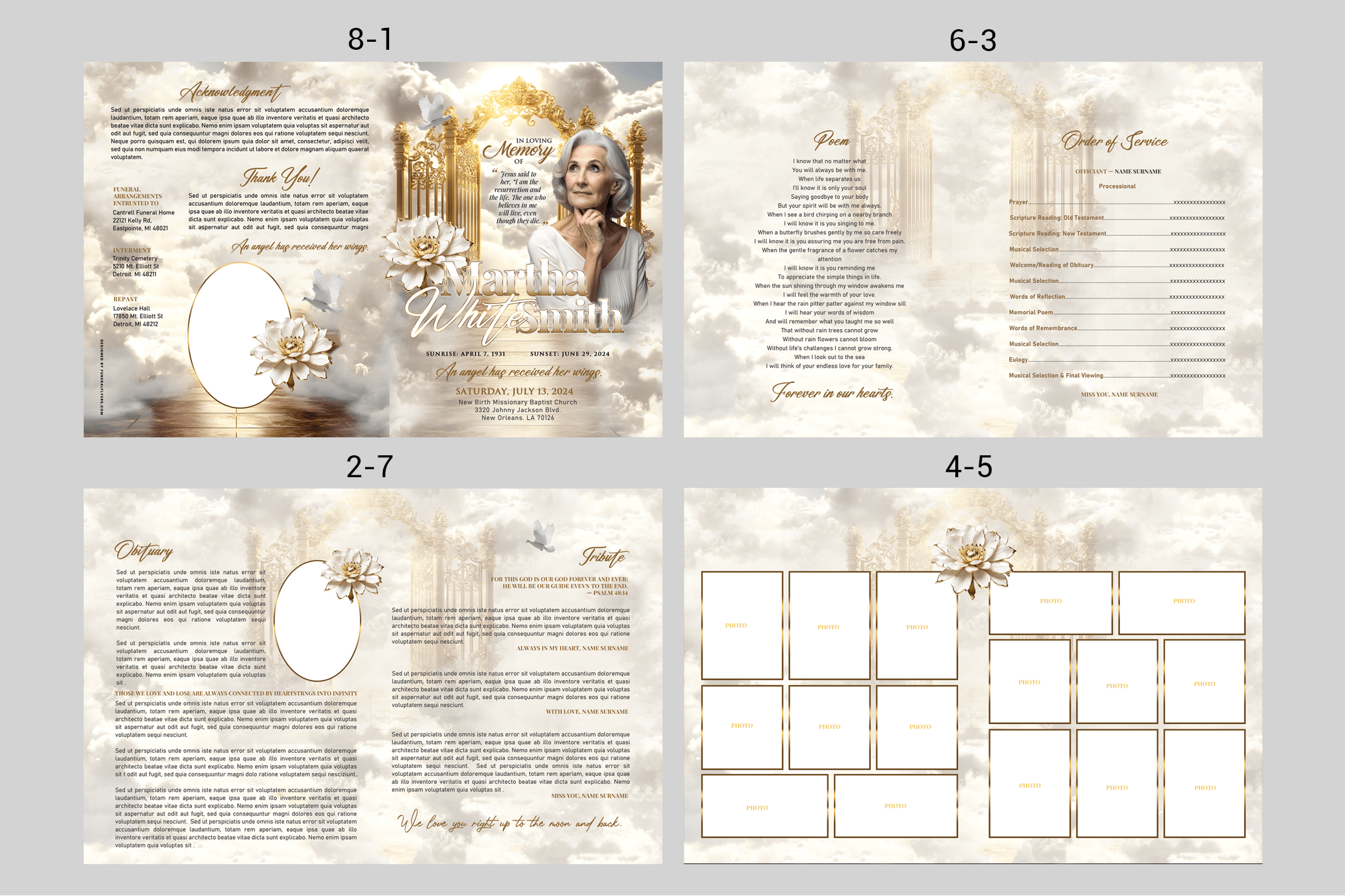 Golden Heaven Gates Funeral Program Design