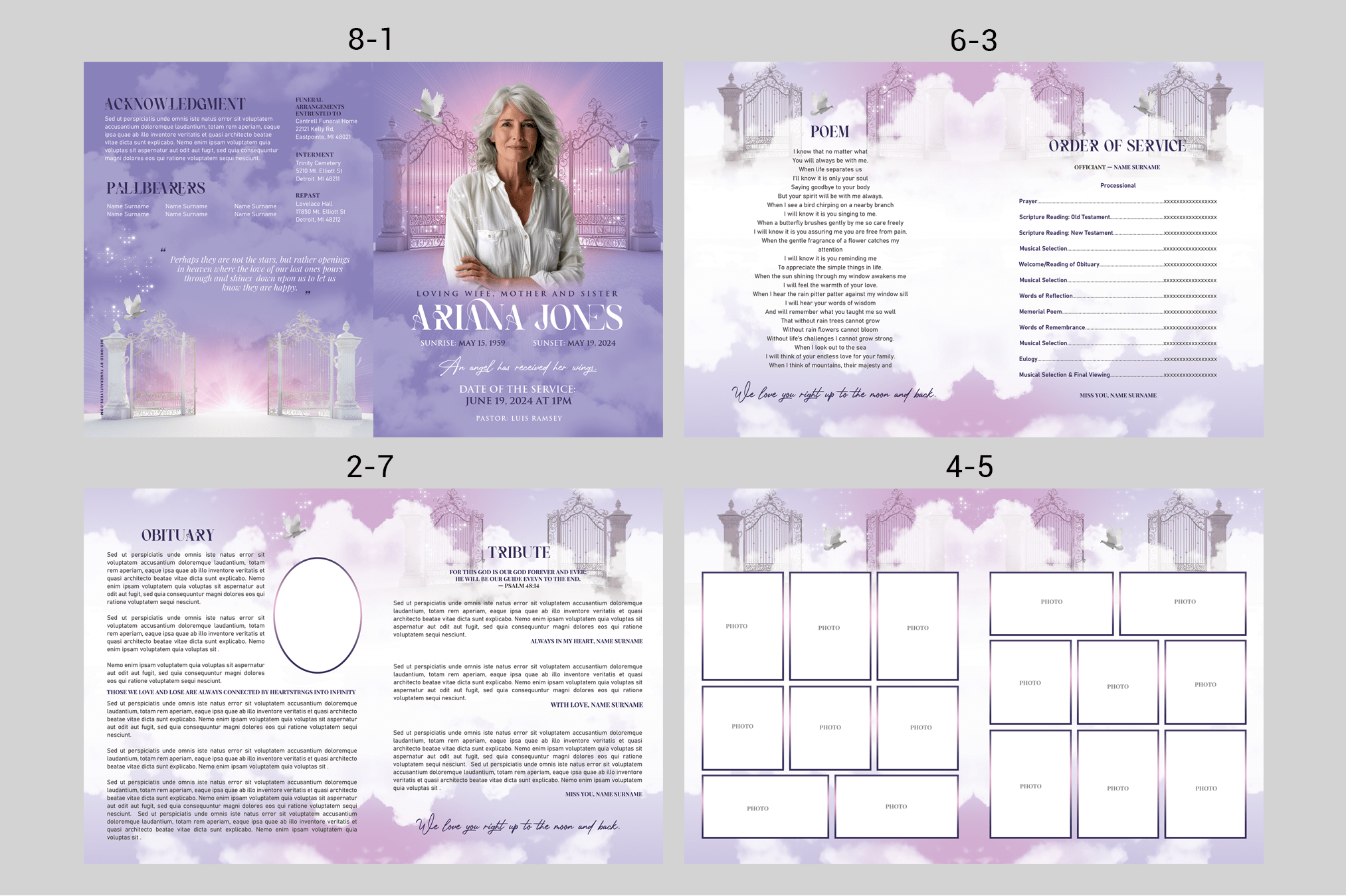 Purple Heaven Gates Funeral Program Design