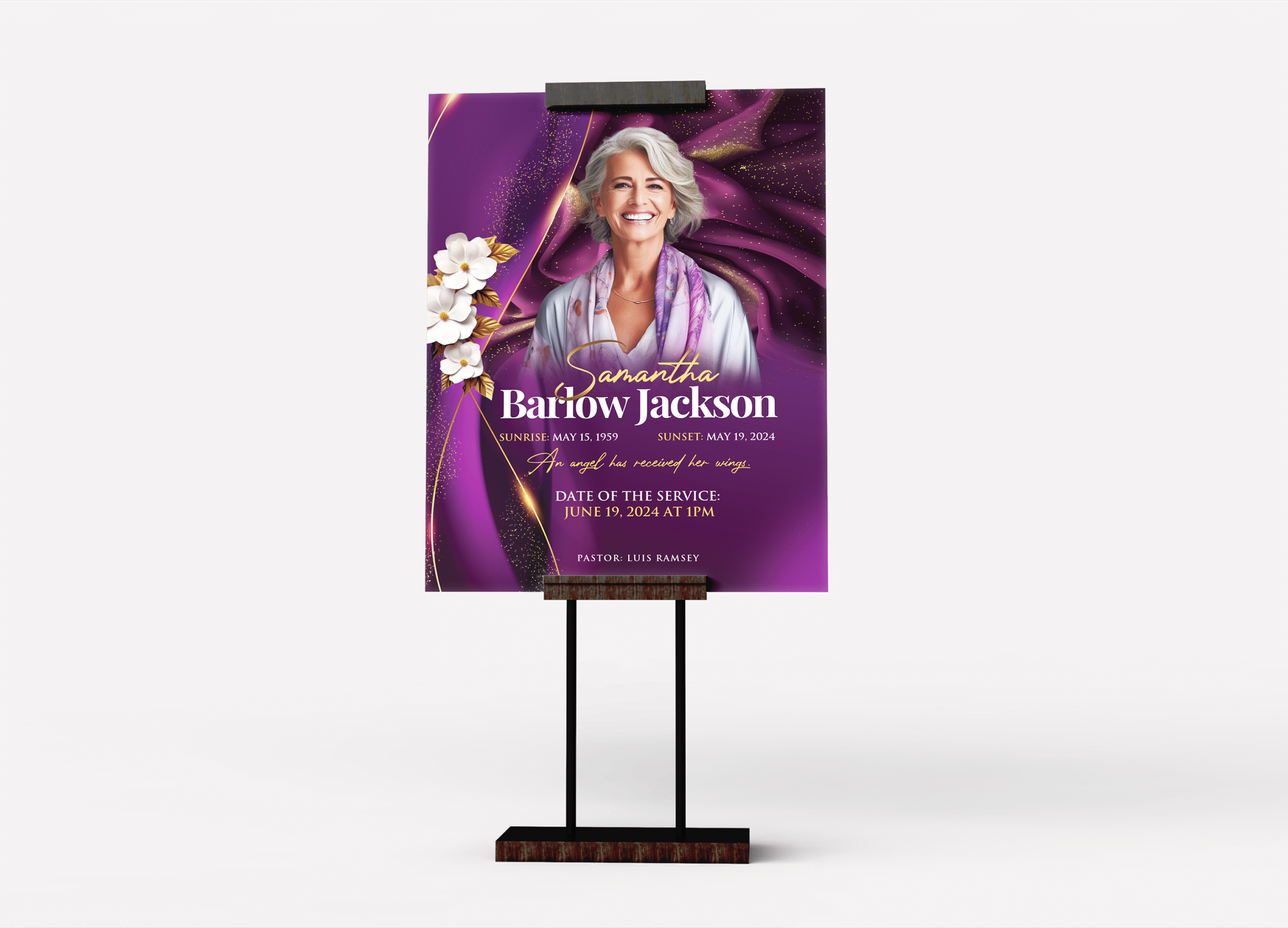 Purple Blossom Funeral Collage Poster Design