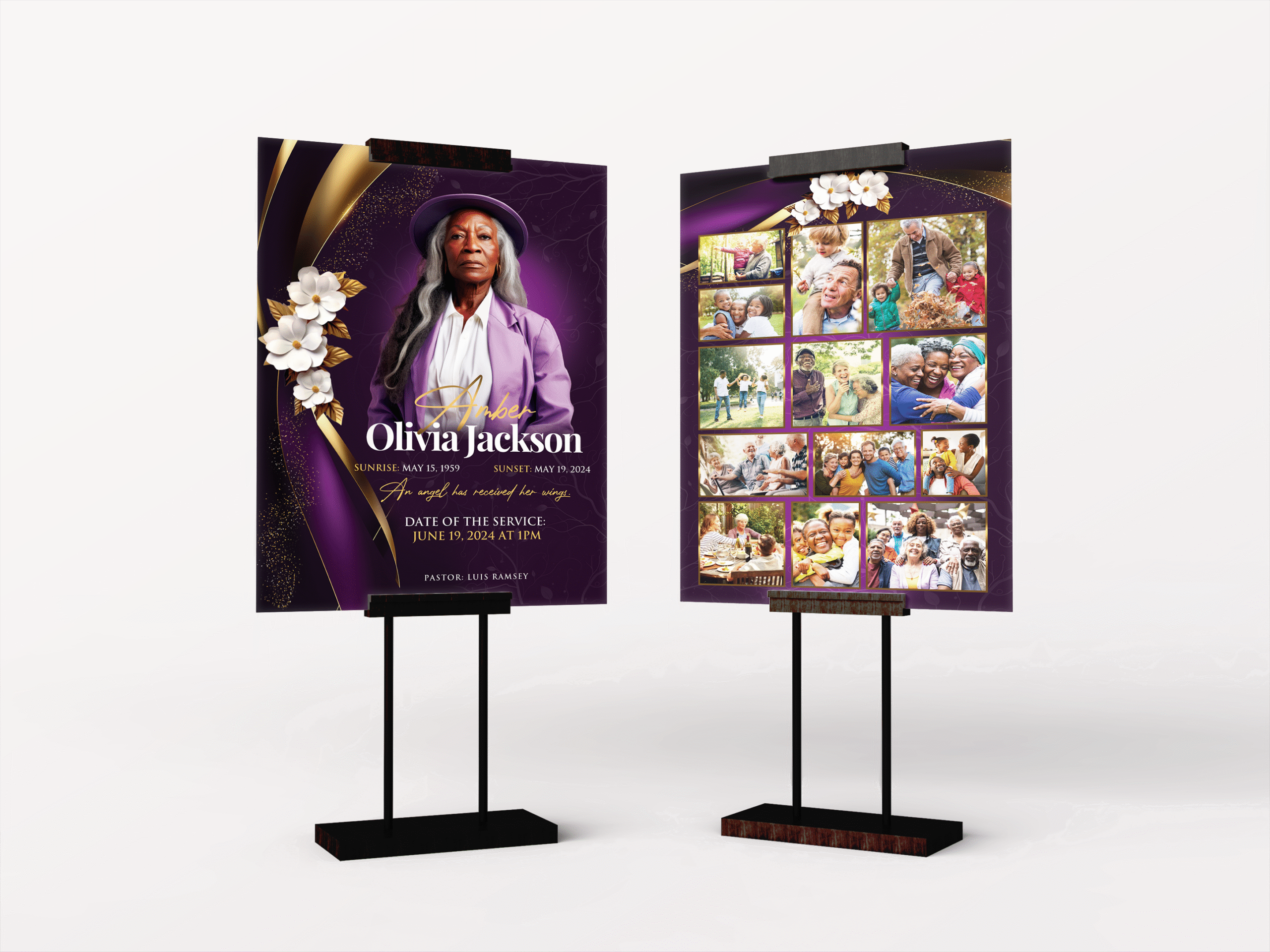Purple Bloom Funeral Collage Poster Design