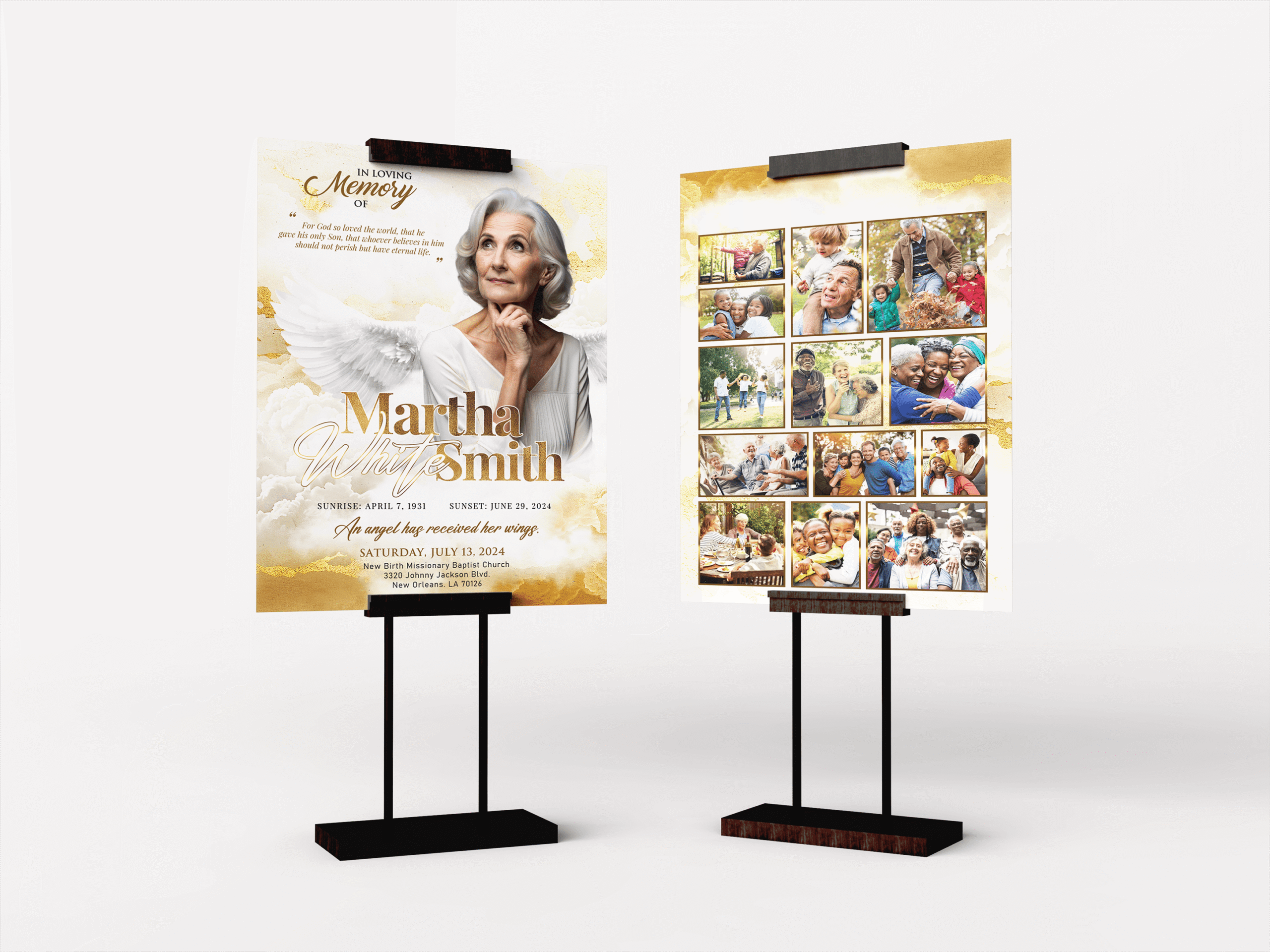 Ethereal Wings Funeral Collage Poster Design