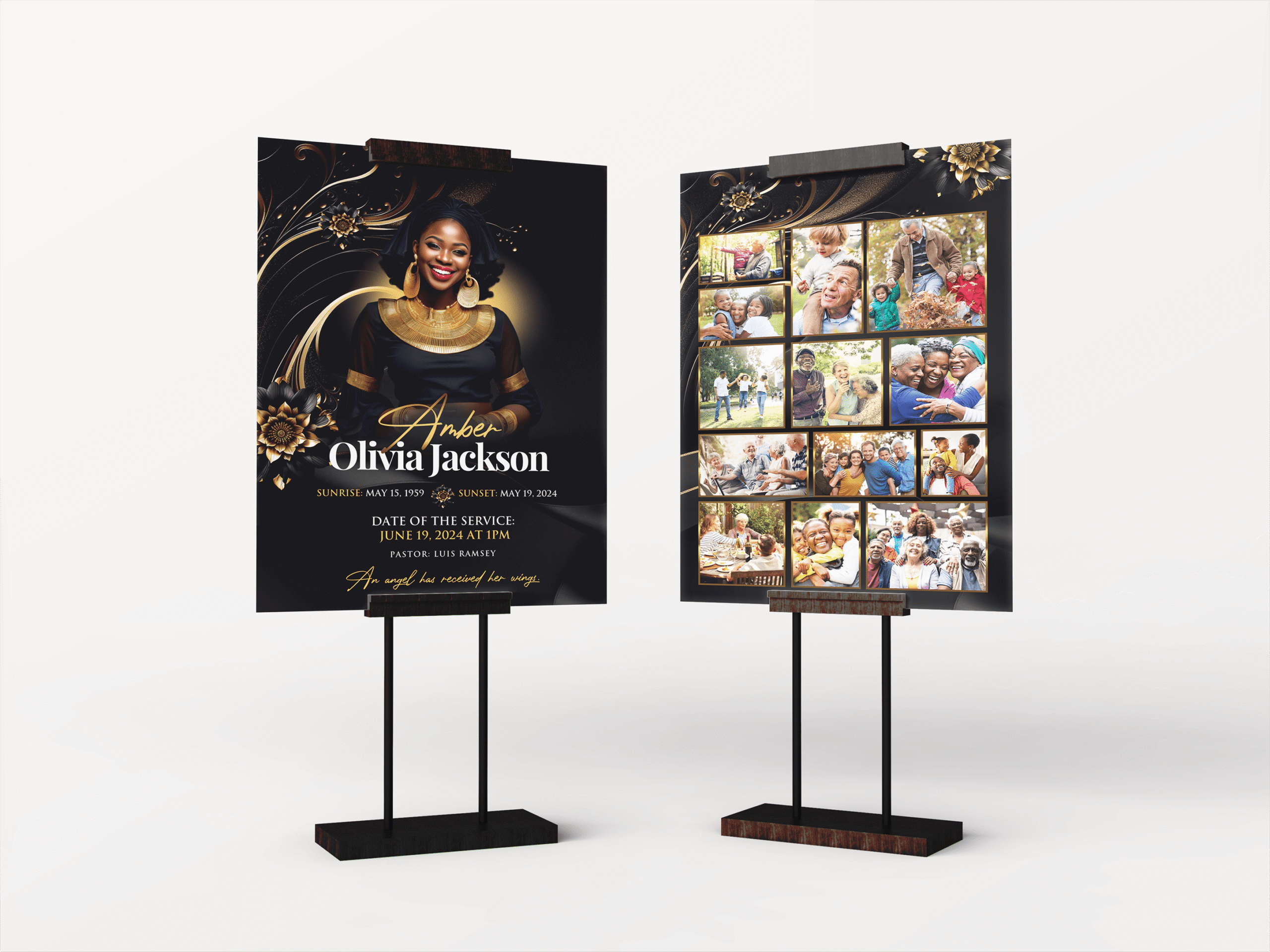 Golden Serenity Funeral Collage Poster Design