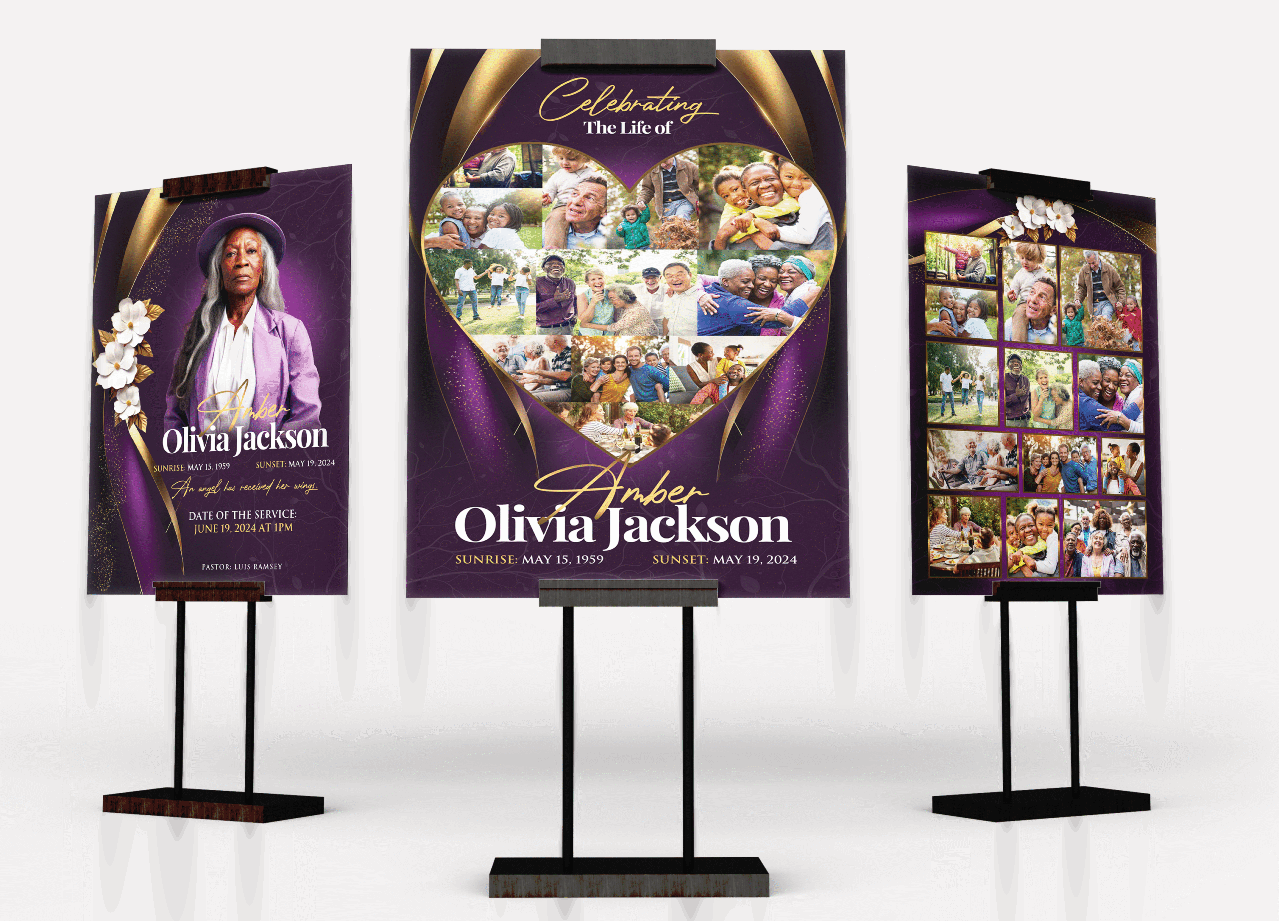 Purple Bloom Funeral Collage Poster Design