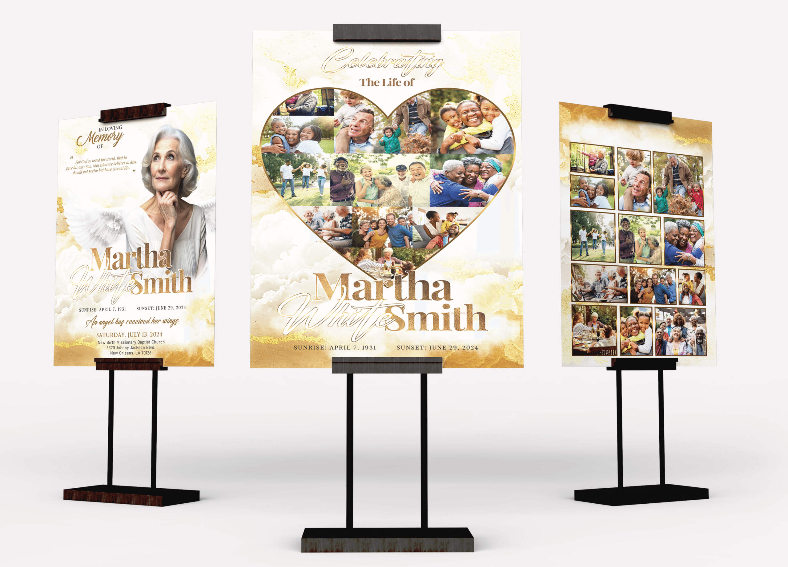 Ethereal Wings Funeral Collage Poster Design