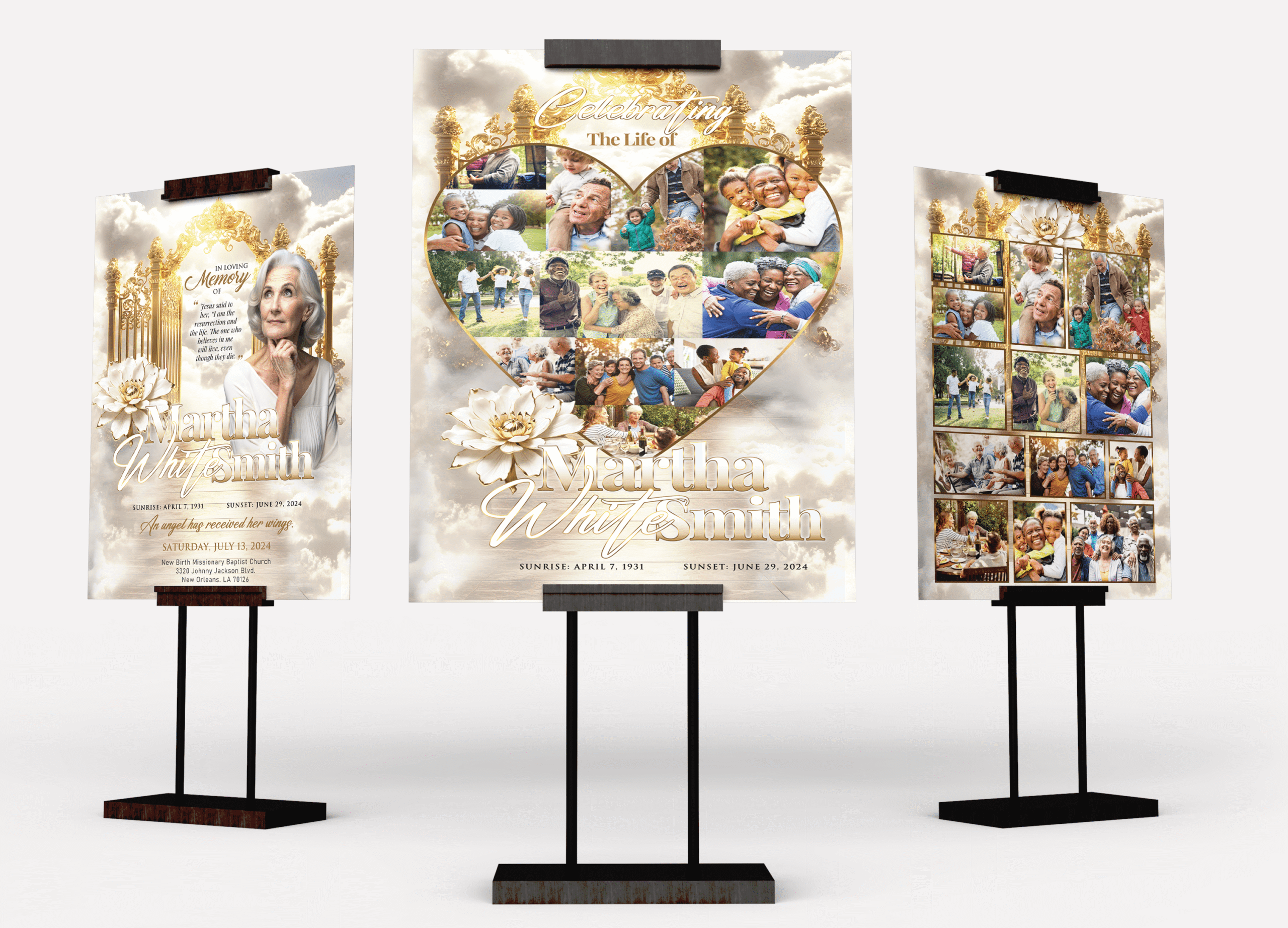 Golden Heaven Gates Funeral Collage Poster Design