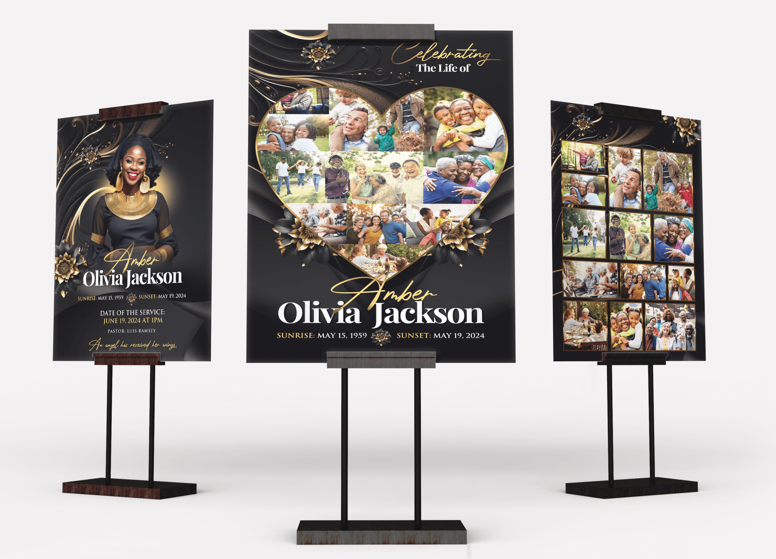 Golden Serenity Funeral Collage Poster Design