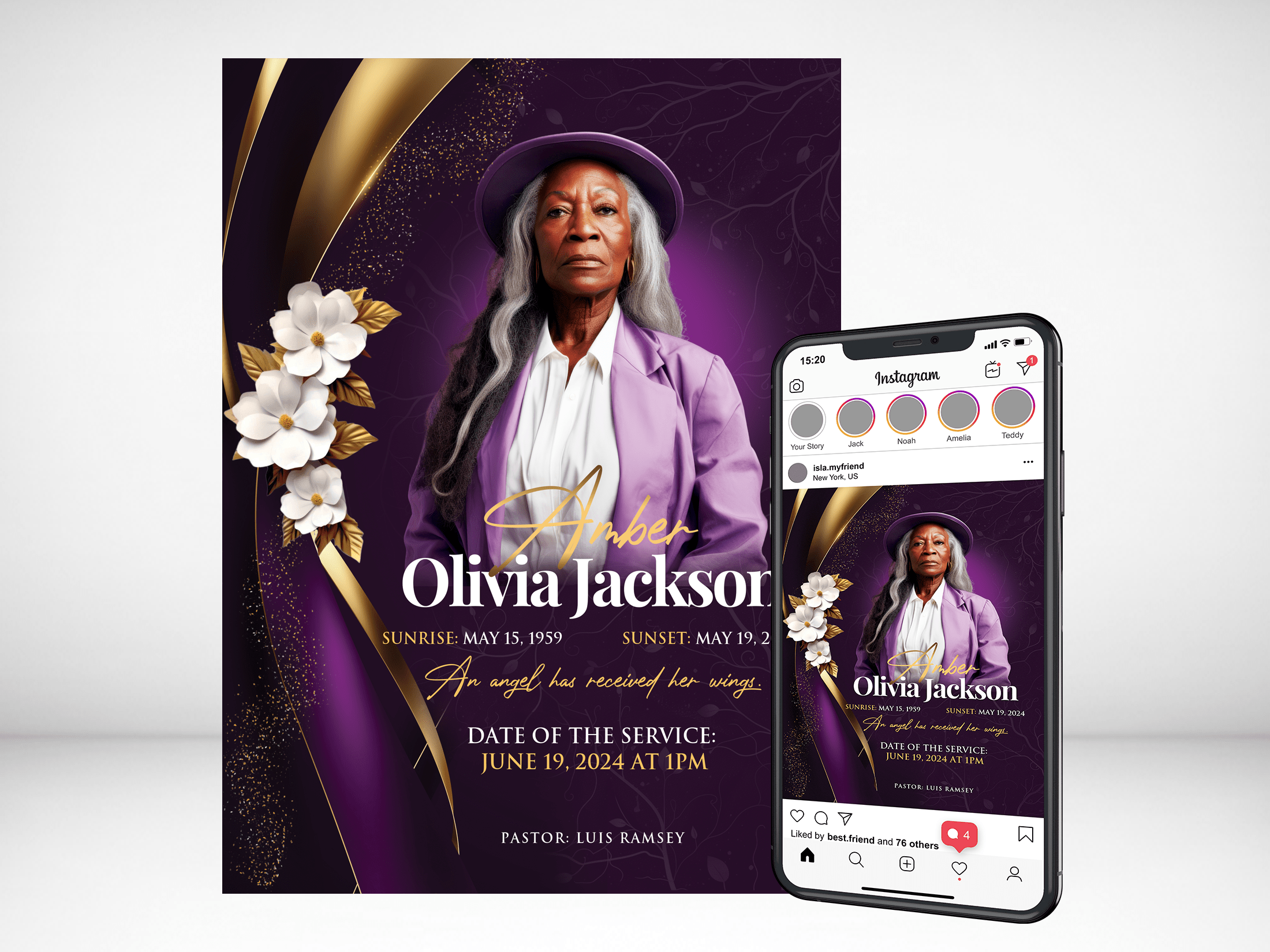 Purple Bloom Digital Funeral Invitation