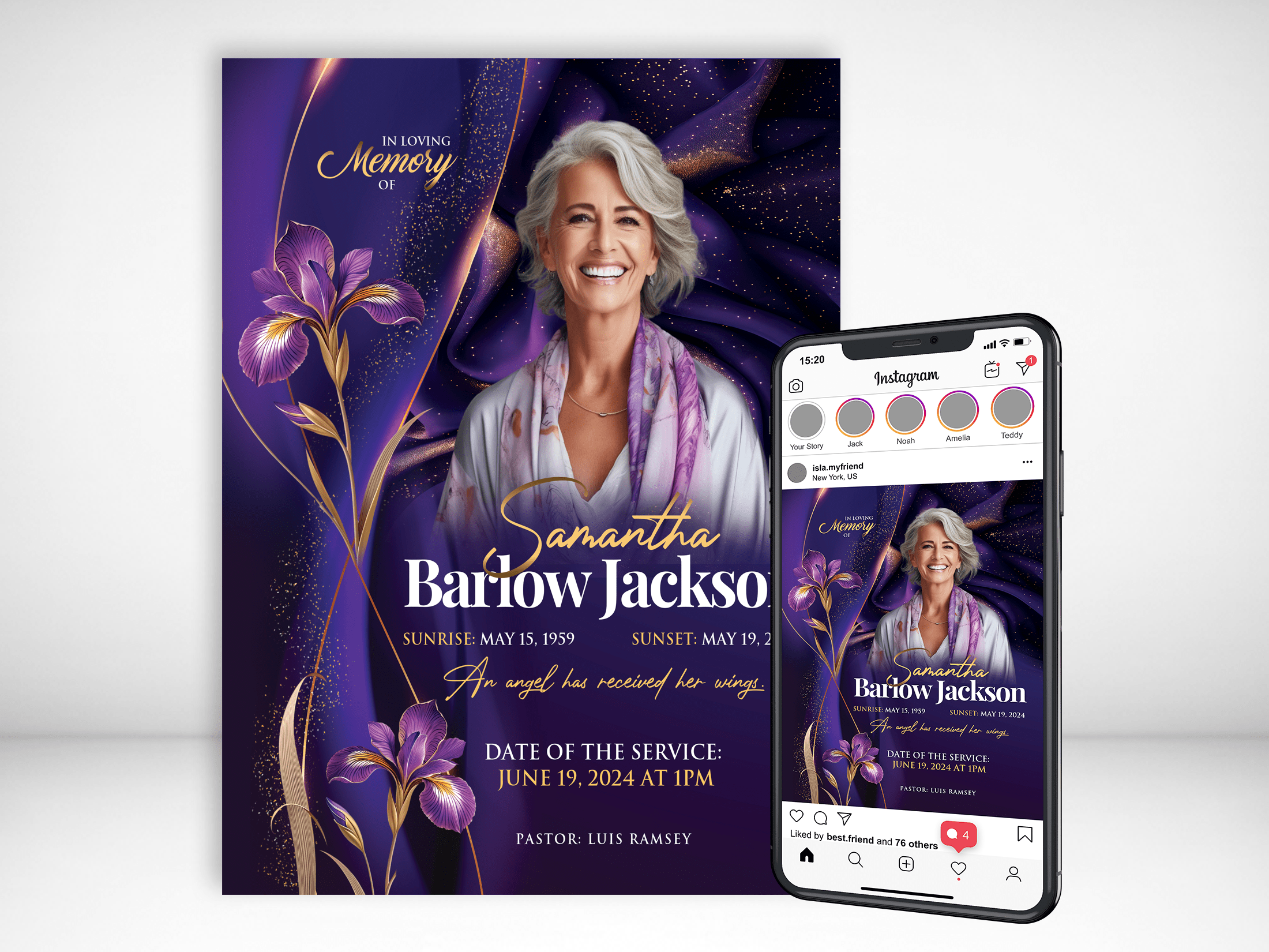 Purple Twilight Lily Digital Funeral Invitation