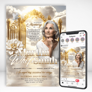 Golden Heaven Gates Digital Funeral Invitation