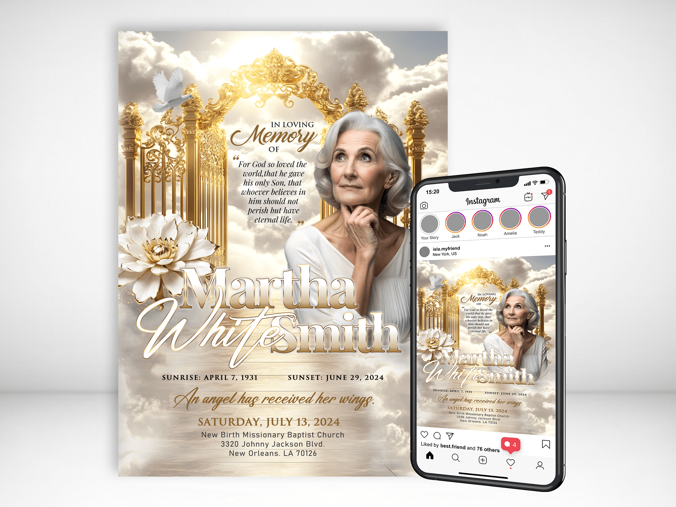 Golden Heaven Gates Digital Funeral Invitation