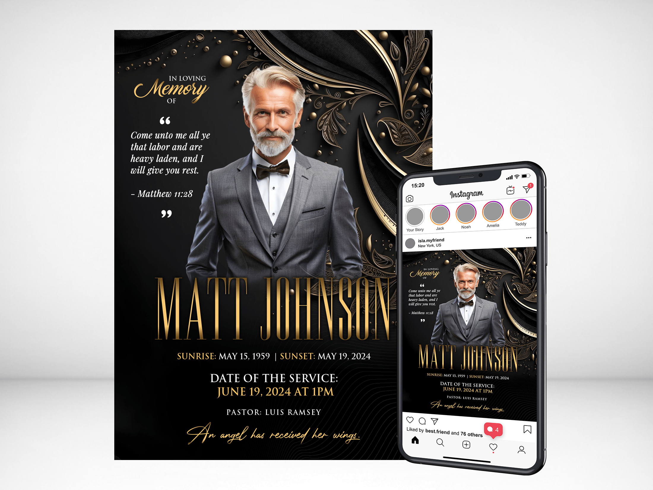 Golden Legacy Digital Funeral Invitation