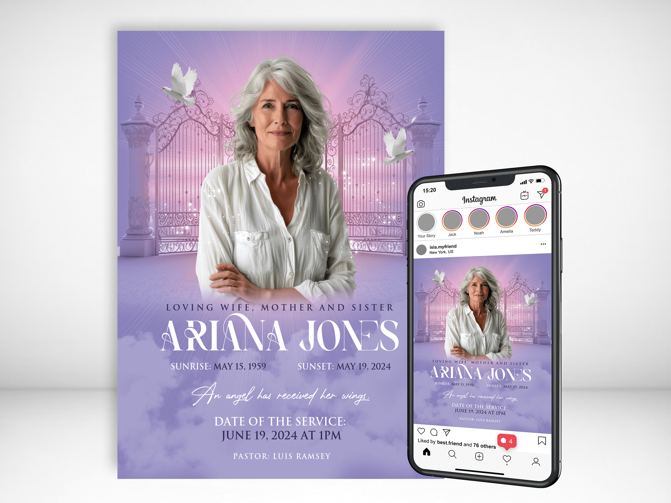 Purple Heaven Gates Digital Funeral Invitation