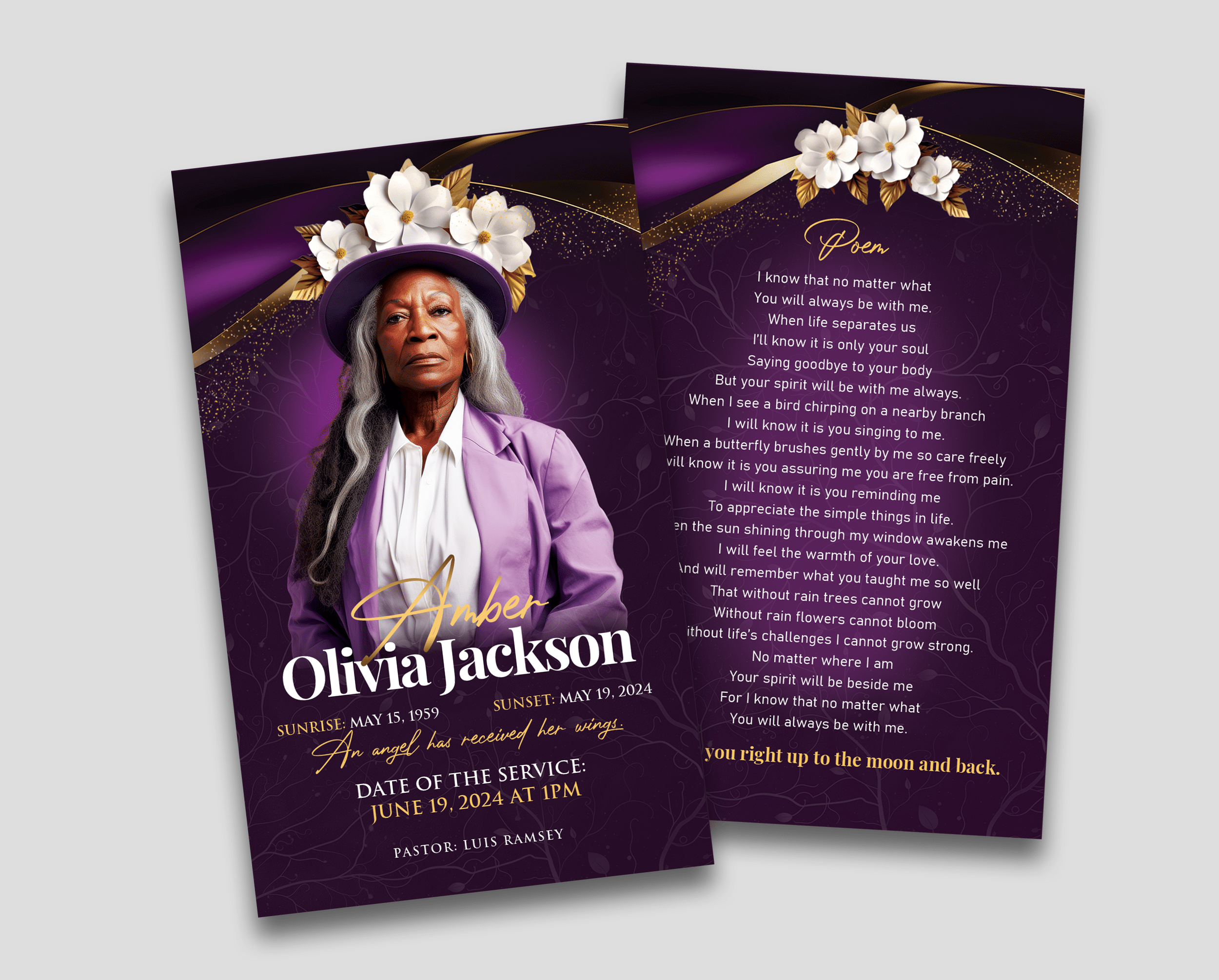 Purple Bloom Funeral Collage Poster Design