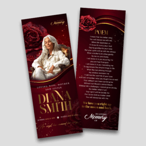 Elegant Red Roses Memorial Bookmark Design