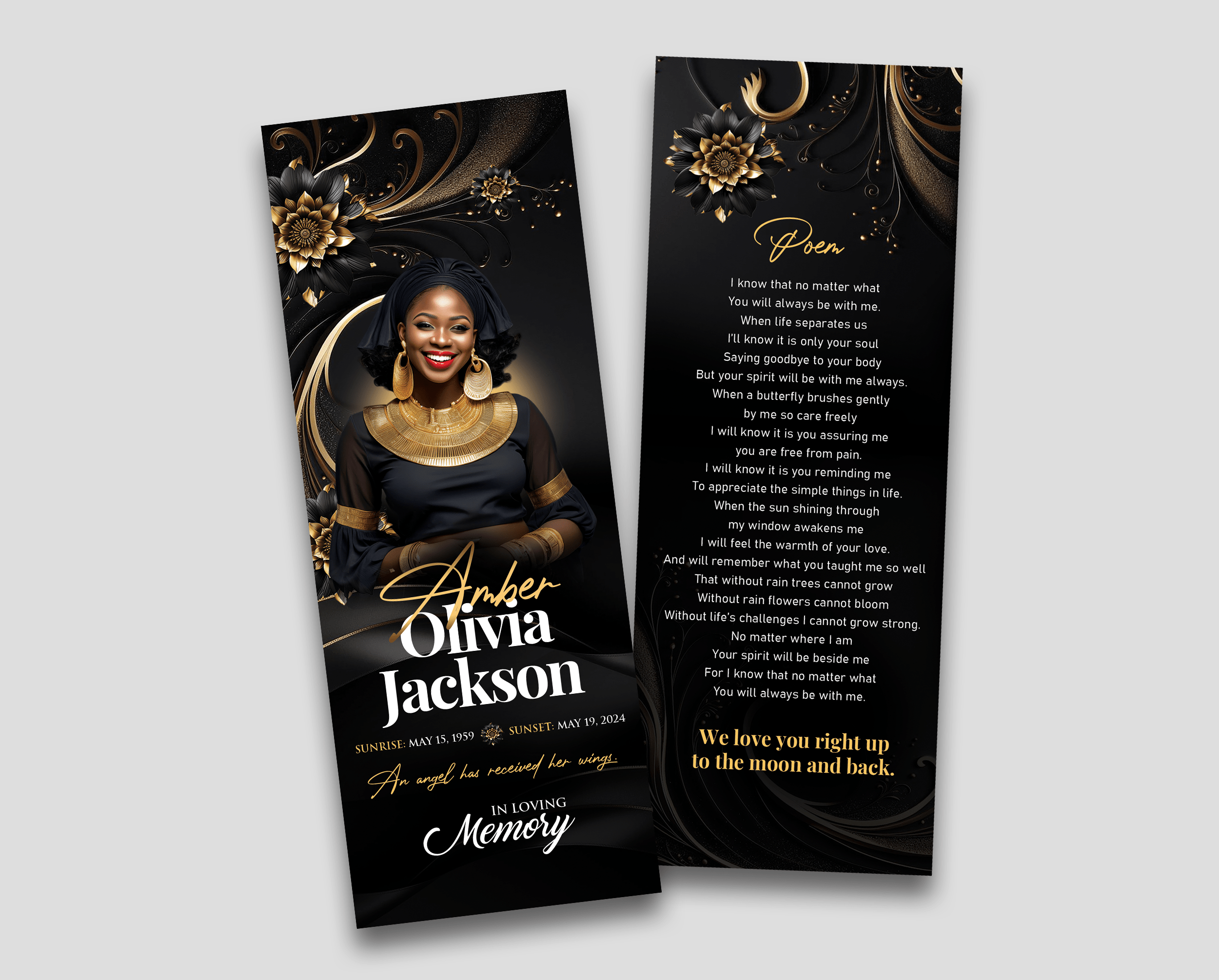 Golden Serenity Memorial Bookmark Design