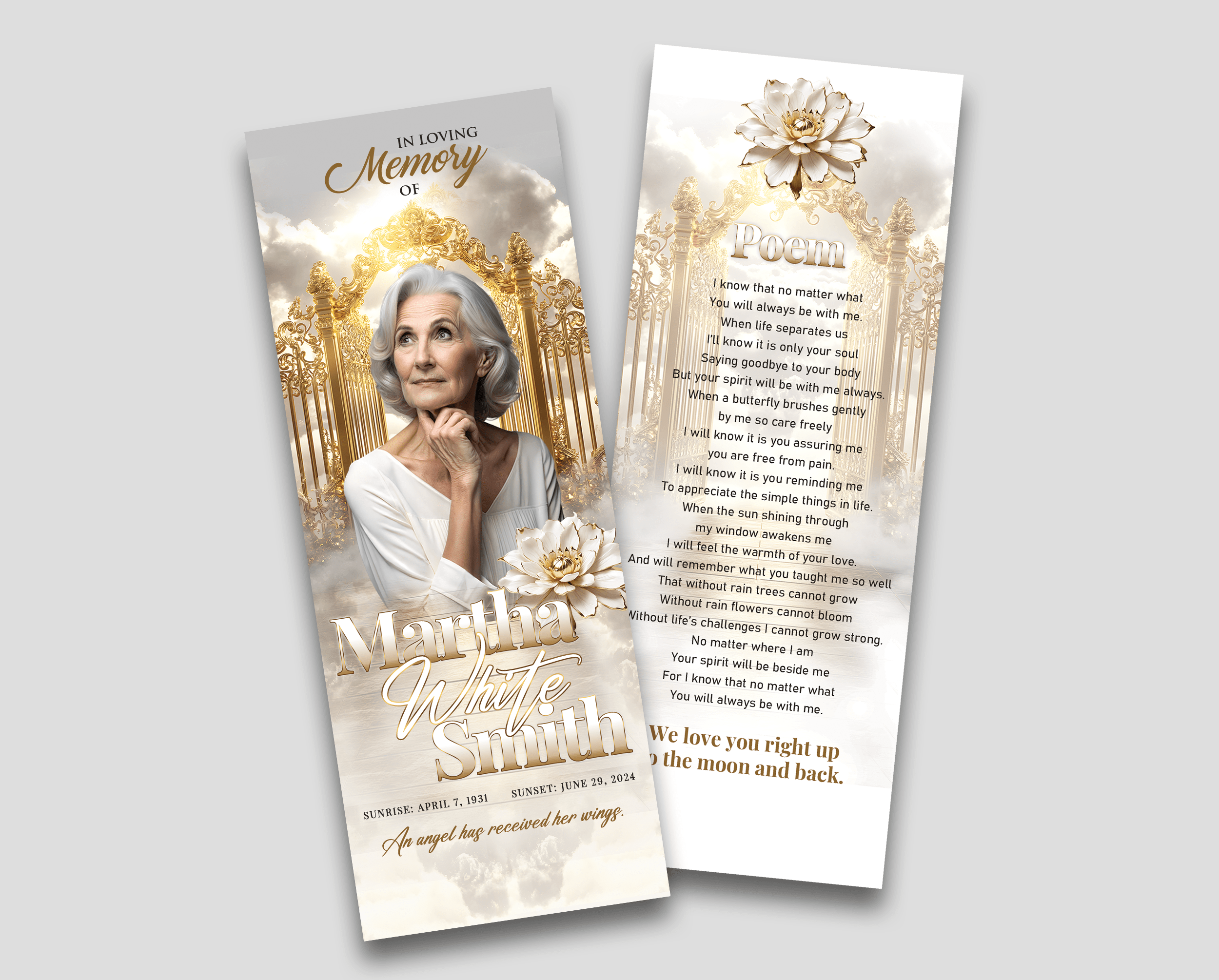Golden Heaven Gates Memorial Bookmark Design