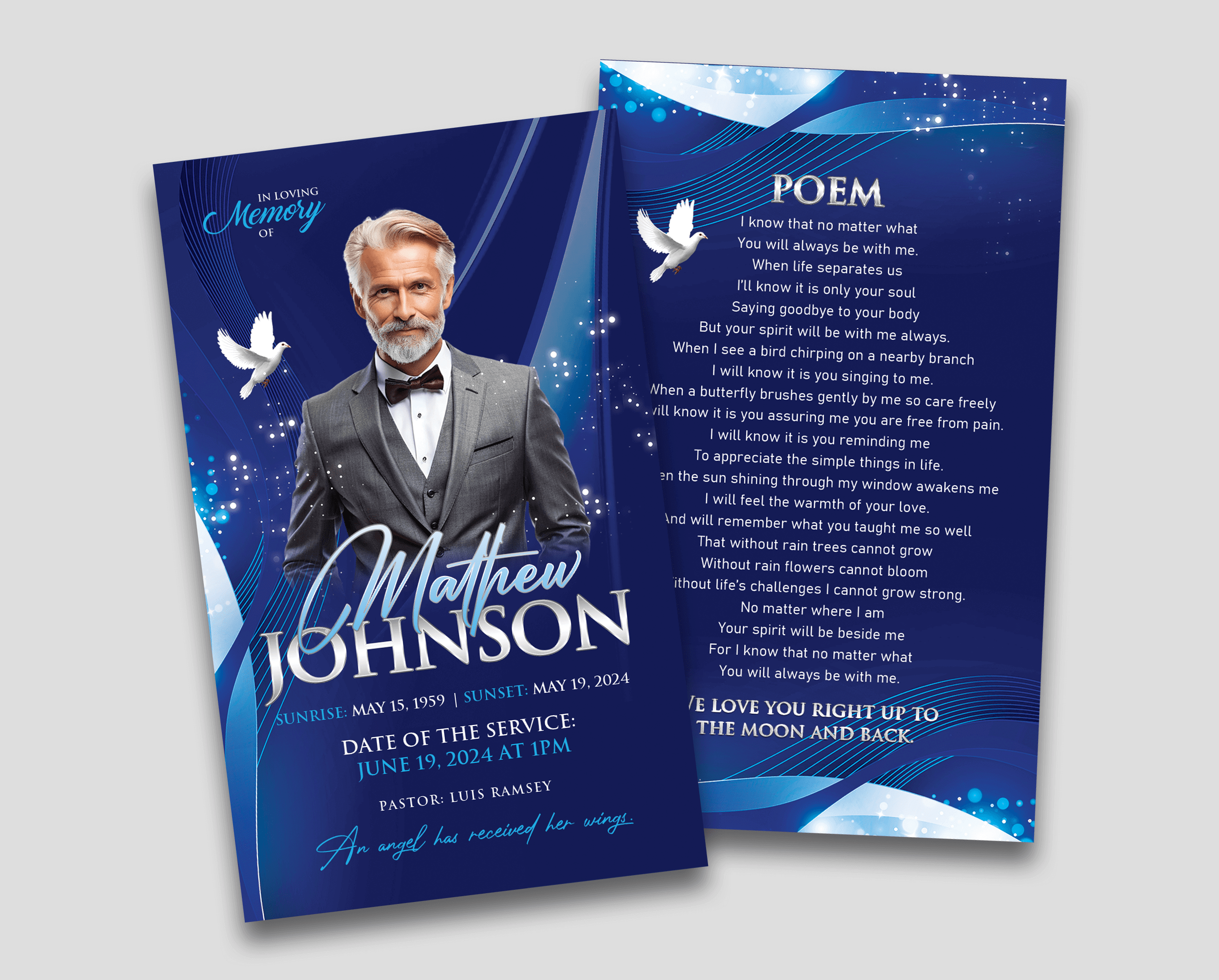 Blue Legacy – Funeral Prayer Card Design